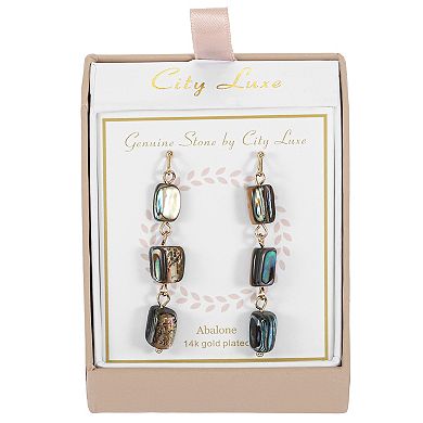 City Luxe Gold Tone 3 Abalone Stone Drop Earrings