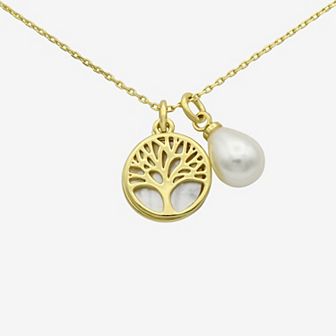 City Luxe Gold Tone Mother-of-Pearl Tree Pendant Necklace