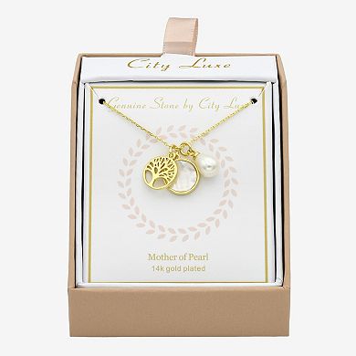 City Luxe Gold Tone Mother-of-Pearl Tree Pendant Necklace