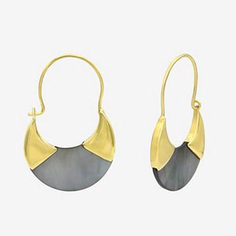 City Luxe Gold Tone Black Mother-of-Pearl Hoop Drop Earrings