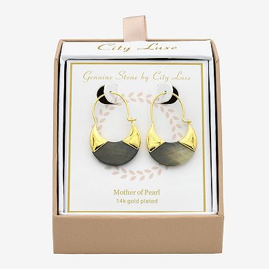 City Luxe Gold Tone Black Mother-of-Pearl Hoop Drop Earrings