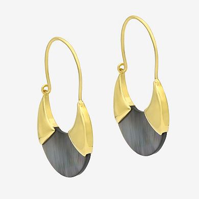 City Luxe Gold Tone Black Mother-of-Pearl Hoop Drop Earrings