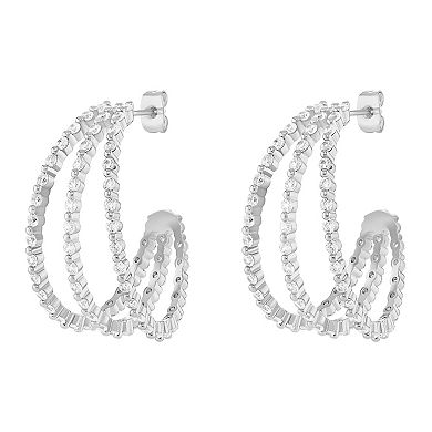 PRIMROSE Cubic Zirconia Triple Row C Hoop Earrings