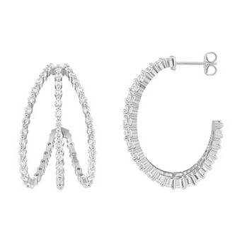 PRIMROSE Cubic Zirconia Triple Row C Hoop Earrings