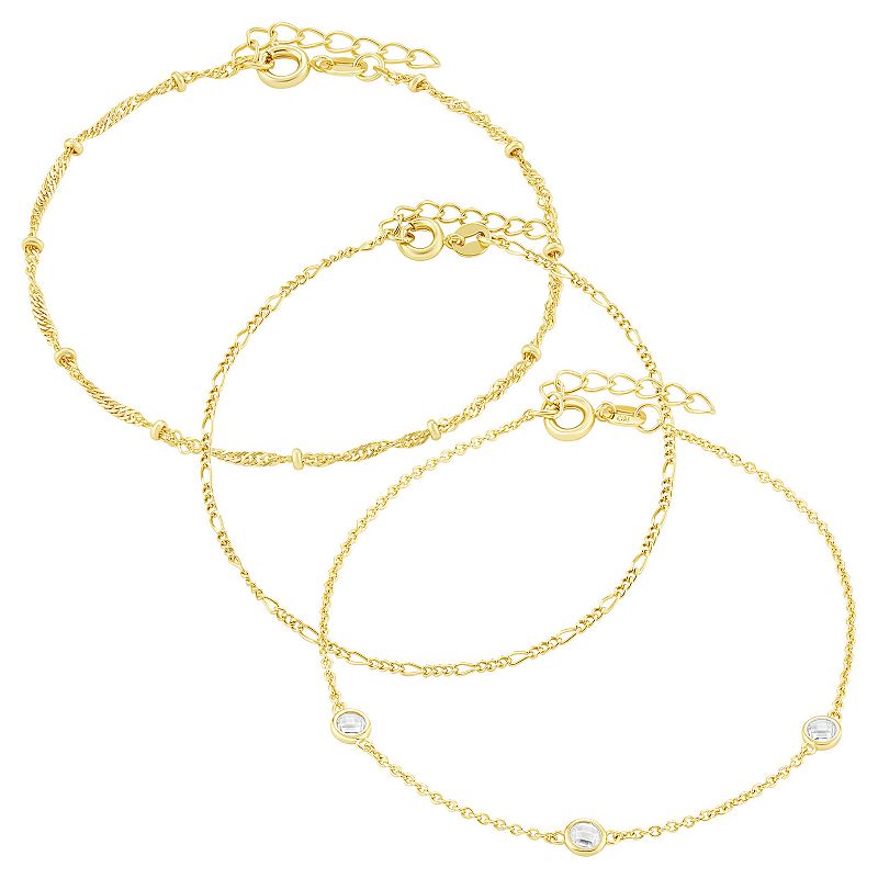 PRIMROSE 3-Piece Bead Station, Figaro, & Cubic Zirconia Bracelet Set, Women's,