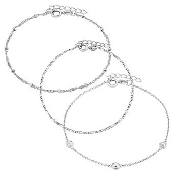 PRIMROSE 3 pc Bead Station, Figaro, & Cubic Zirconia Bracelet Set