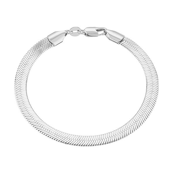 PRIMROSE 6 mm Flat Herringbone Bracelet - Silver Tone