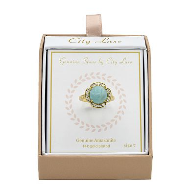 City Luxe Gold Tone Amazonite Cubic Zirconia Ring