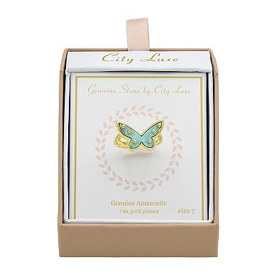 City Luxe Gold Tone Amazonite Butterfly Ring