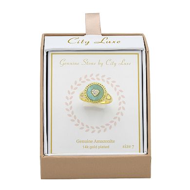 City Luxe Gold Tone Amazonite Heart Ring