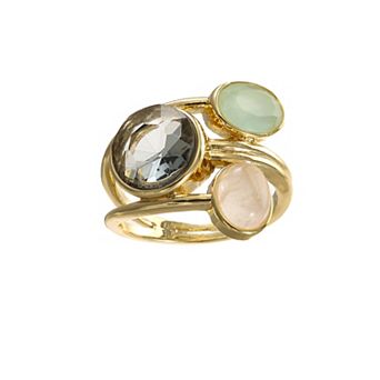 City Luxe Gold Tone Rose Quartz & Crystal Multistone Ring