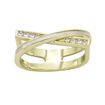 City Luxe Gold Tone Mother-of-Pearl Cubic Zirconia Round and Square Dual Band Ring