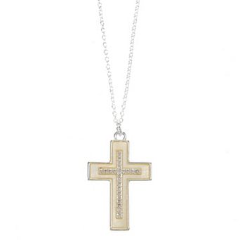 City Luxe Silver Tone Mother-of-Pearl Cross Pendant Necklace