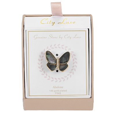 City Luxe Gold Tone Abalone Butterfly Pin