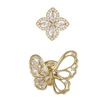 City Luxe Gold Tone Cubic Zirconia Butterfly & Floral Pin Set