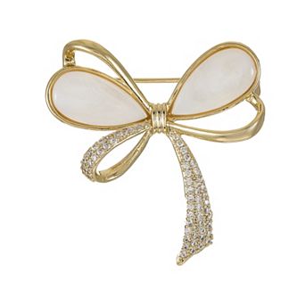 City Luxe Gold Tone Mother-of-Pearl Cubic Zirconia Bow Pin