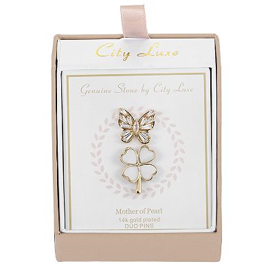 City Luxe Gold Tone Mother-of-Pearl Cubic Zirconia Pin Set