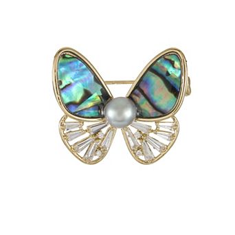 City Luxe Gold Tone Abalone Cubic Zirconia Pin
