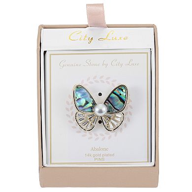 City Luxe Gold Tone Abalone Cubic Zirconia Pin