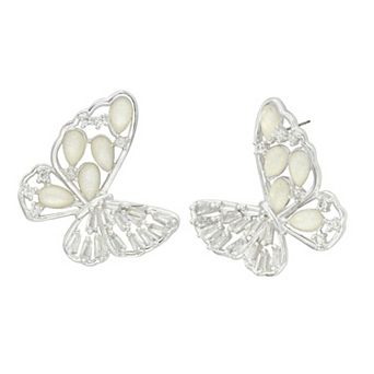 City Luxe Gold Tone Mother-of-Pearl Cubic Zirconia Butterfly Stud Earrings