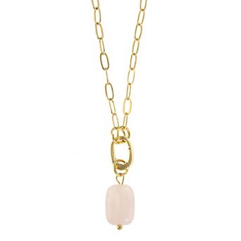 City Luxe Gold Tone Rose Quartz Pendant Statement Necklace