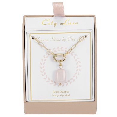 City Luxe Gold Tone Rose Quartz Pendant Statement Necklace