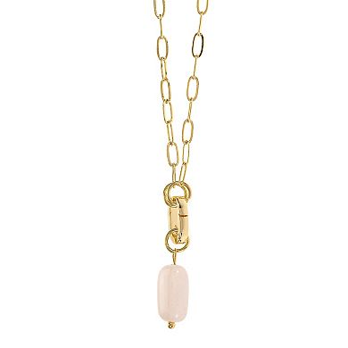 City Luxe Gold Tone Rose Quartz Pendant Statement Necklace