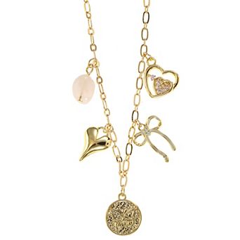 City Luxe Gold Tone Rose Quartz Cubic Zirconia Charm Necklace