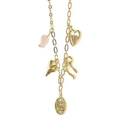 City Luxe Gold Tone Rose Quartz Cubic Zirconia Charm Necklace