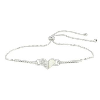 City Luxe Silver Tone Mother-Of-Pearl Cubic Zirconia Heart Bolo Bracelet