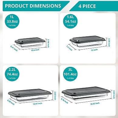 Sorbus 8-Piece Deep Glass Baking Dish Set with Lids