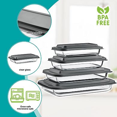 Sorbus 8-Piece Deep Glass Baking Dish Set with Lids
