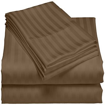 London Collection 600 Thread Count Wrinkle Resistant Woven Stripe 100% Egyptian Cotton Sheet Set