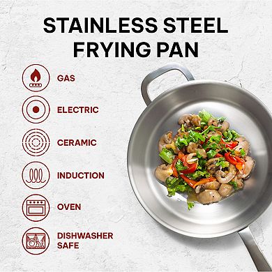 Beka Maestro 9.5" 5-Ply Stainless Steel Frying Pan, Non-Toxic, Oven & Induction Safe