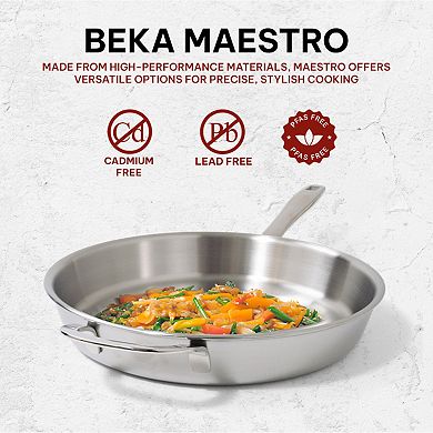 Beka Maestro 9.5" 5-Ply Stainless Steel Frying Pan, Non-Toxic, Oven & Induction Safe