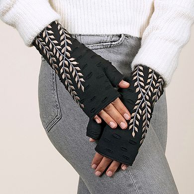 Feelgoodz Women’s Artisan Crafted Fleece Lined Trellis Fingerless Jersey Gloves