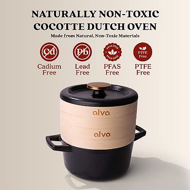 Alva Nori 2.5qt Enameled Cast Iron Dutch Oven, Mini Cocotte & Bamboo Steamer Set
