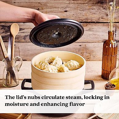 Alva Nori 2.5qt Enameled Cast Iron Dutch Oven, Mini Cocotte & Bamboo Steamer Set
