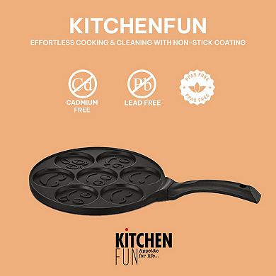 Kitchenfun Nonstick Mini Pancake Maker - Non-Toxic Crepe Maker, 7 Small Smiley Pancakes