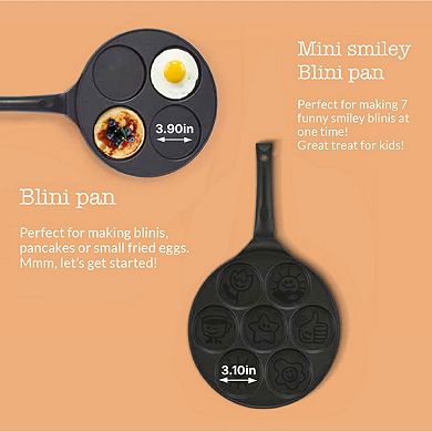 Kitchenfun Nonstick Mini Pancake Maker - Non-Toxic Crepe Maker, 7 Small Smiley Pancakes