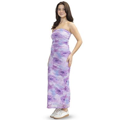 Juniors' madden girl Strapless Ruched Tube Midi Slit Dress
