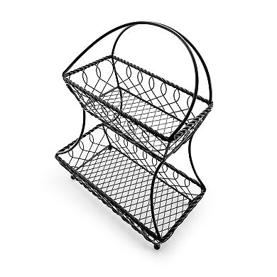 Gourmet Basics Loop and Lattice 2-Tier Flatback Metal Fruit Basket