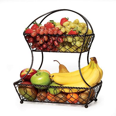 Gourmet Basics Loop and Lattice 2-Tier Flatback Metal Fruit Basket
