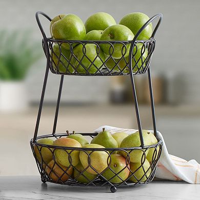 Gourmet Basics Loop and Lattice 2-Tier Wire Basket
