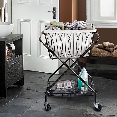Gourmet Basics Artesa Verona Collapsible Metal Laundry Cart with Removable Basket & Canvas Bag