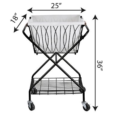 Gourmet Basics Artesa Verona Collapsible Metal Laundry Cart with Removable Basket & Canvas Bag