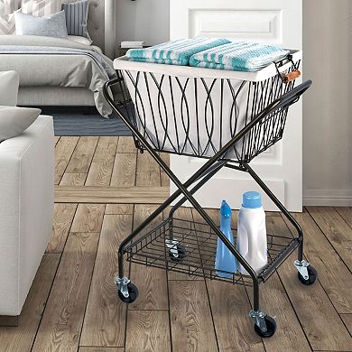 Gourmet Basics Artesa Verona Collapsible Metal Laundry Cart with Removable Basket & Canvas Bag