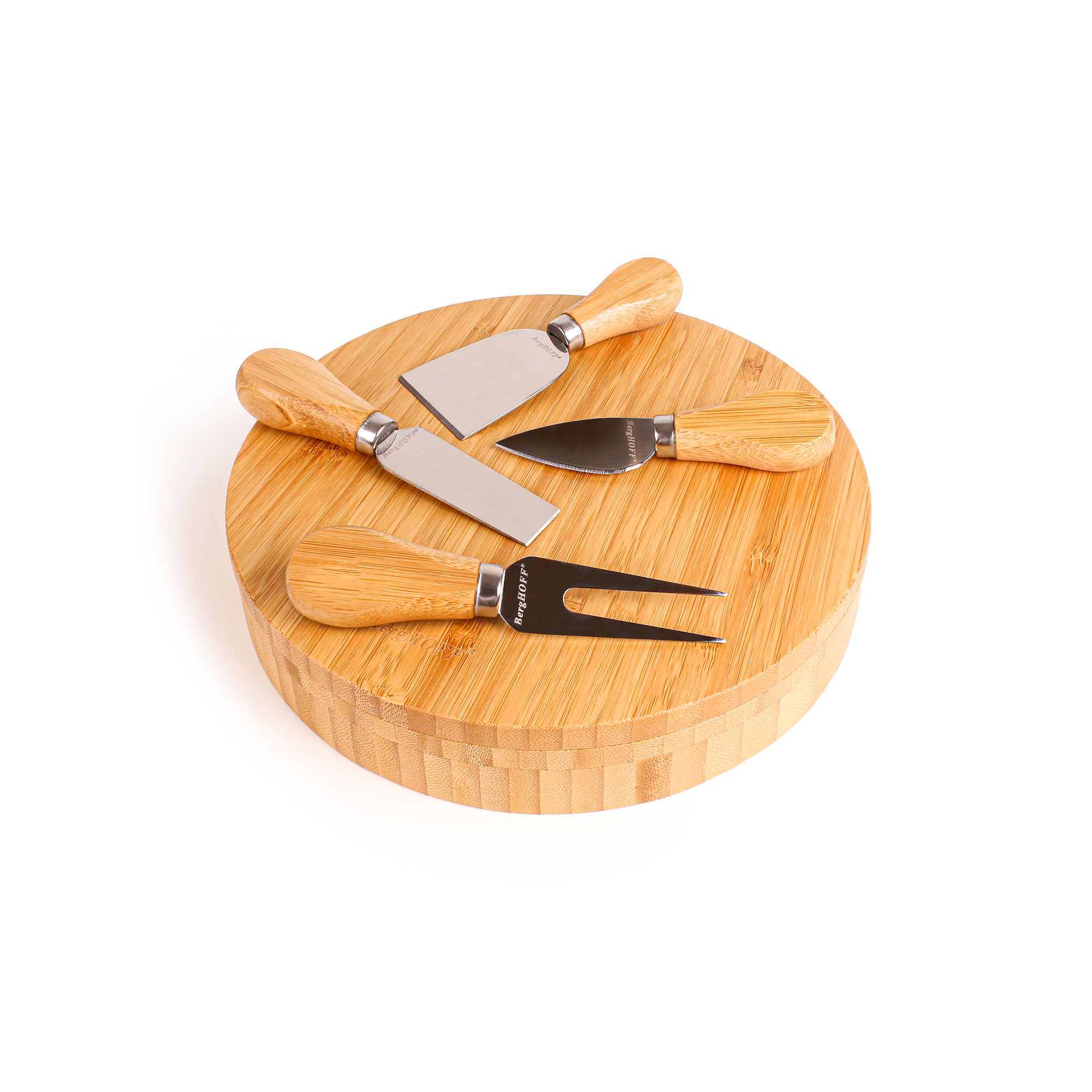 BergHOFF Stainless Steel 6-Piece Cheese Knives and Bamboo Round Board Set, 