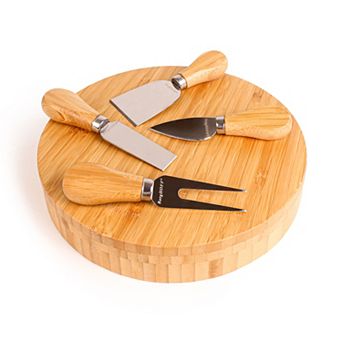 BergHOFF Stainless Steel 6 pc Cheese Knives and Bamboo Round Board Set