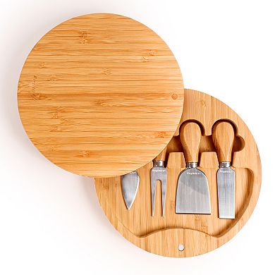 BergHOFF Stainless Steel 6-Piece Cheese Knives and Bamboo Round Board Set
